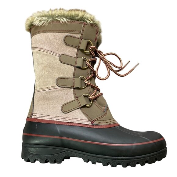 Khombu Lined Winter Boots Brown Lace Up Rubber Bottom Mid Calf Faux Fur Lined 7 - Picture 2 of 13